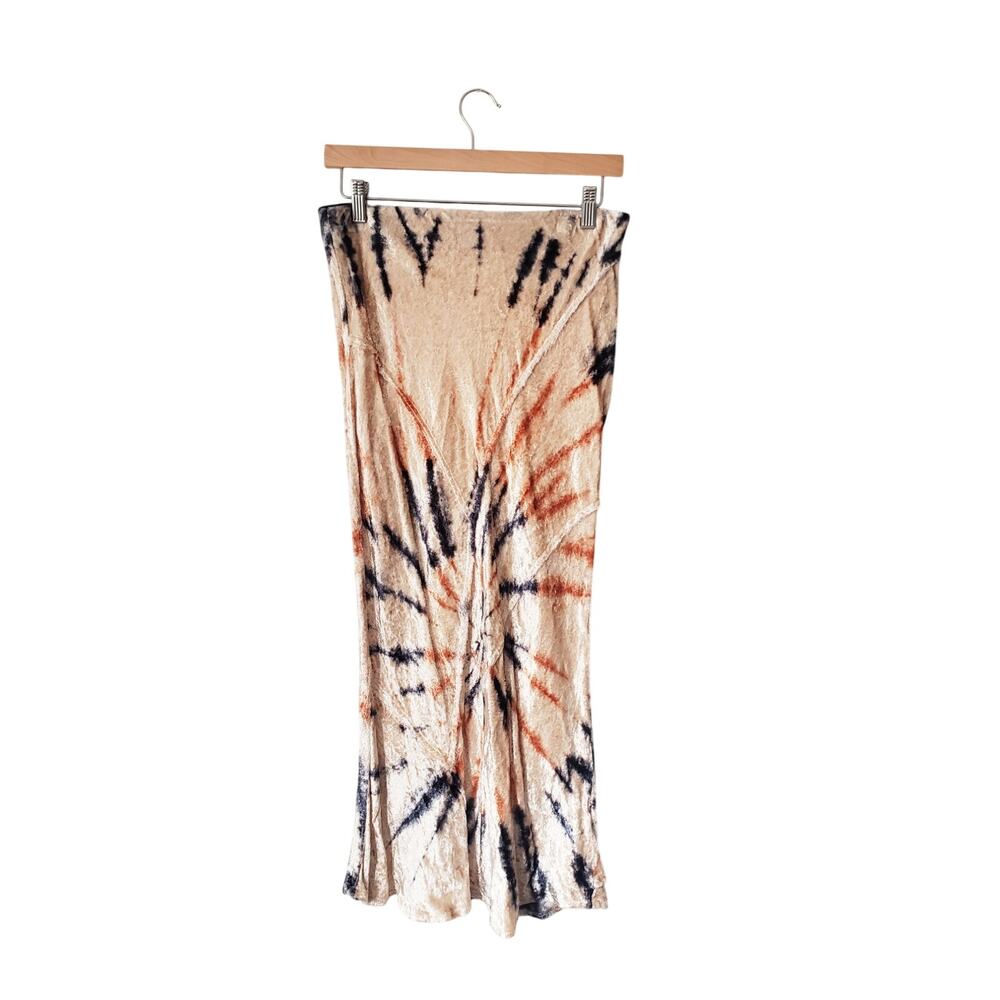 Free People Serious Swagger Velvet Midi Skirt Orange/Blue Tie Dye Medium